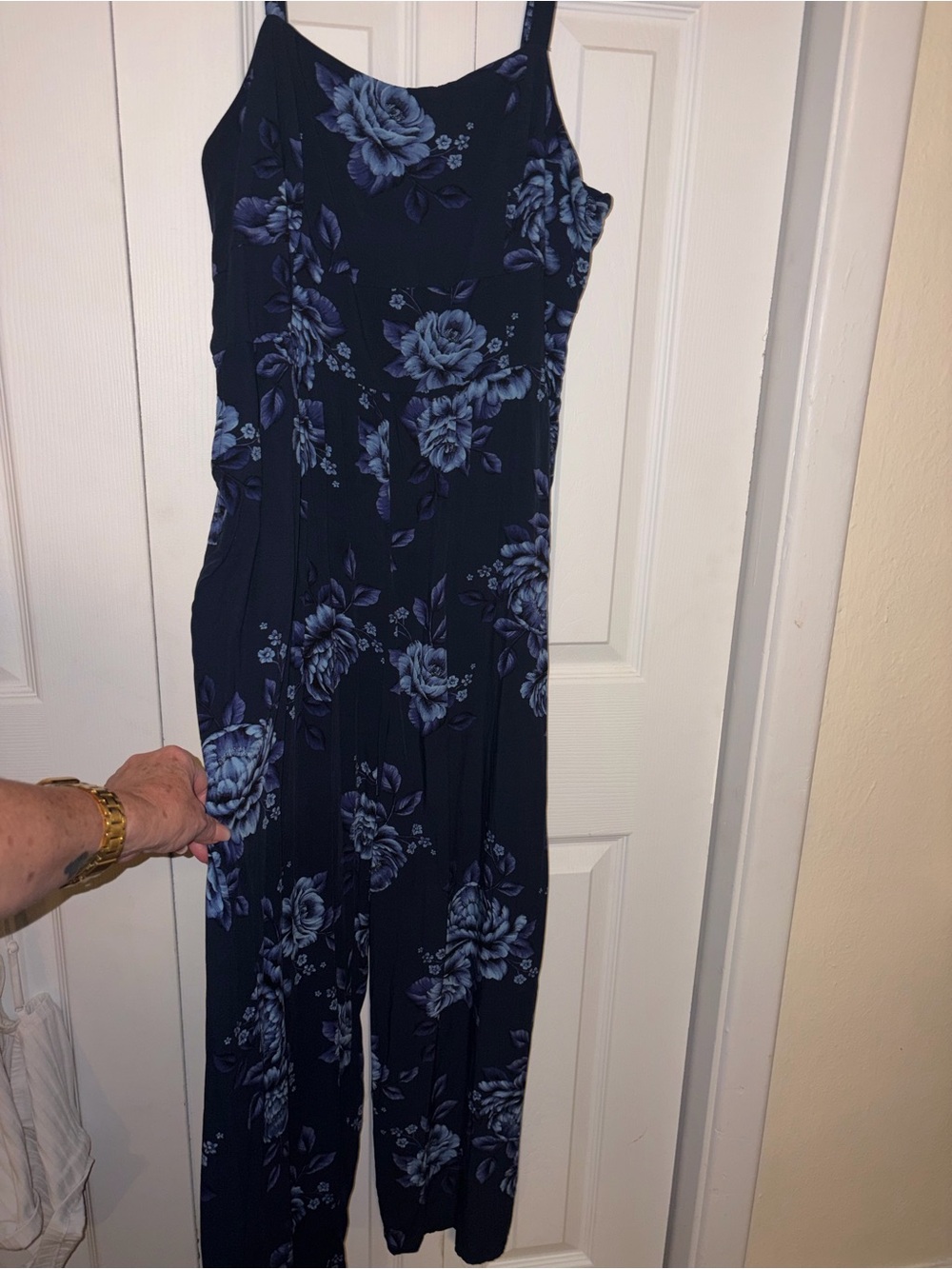 Old Navy Navy Blue Floral Spaghetti-Strap Jumpsuit